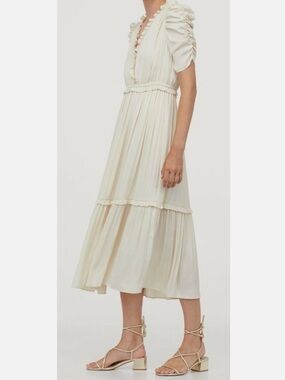 H&M Cream Pleated Ruffle Wrap Dress